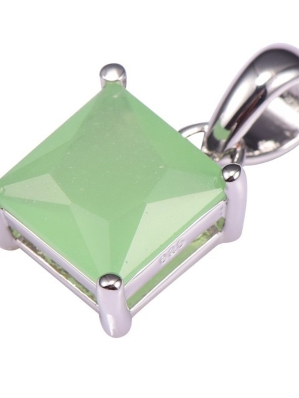 Farah Jewelry Silver Pendant with Mint Green Square Prehnite Gemstone